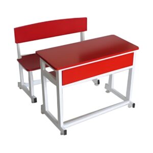 Dual Seater Classroom Desk and Bench – Red & White Finish - LTR 037