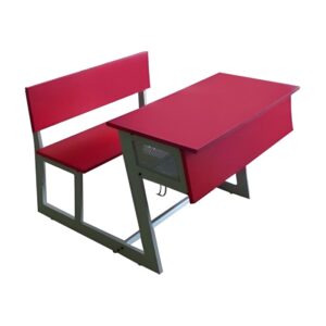 Dual Seater Wooden Classroom Desk and Bench – Red Finish - LTR 038