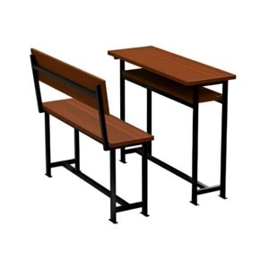 Dual Seater Wooden Classroom Desk and Bench – Brown Finish - LTR 039